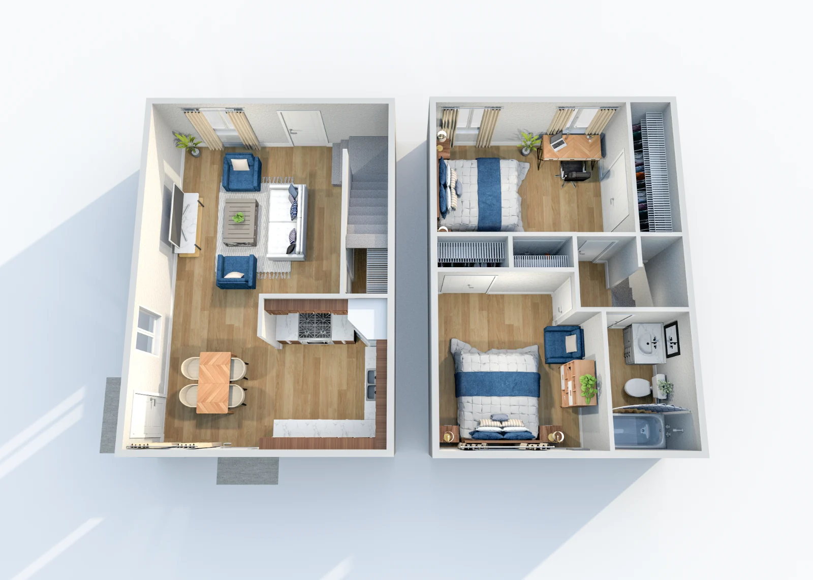 Monticello Crossroads — floor plan, Plan B2 · 2 bed · 1 bath · 863 sq ft · Townhome