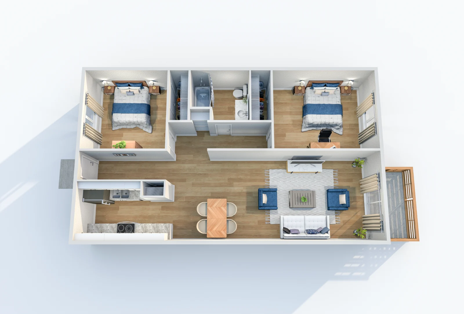 Monticello Crossroads — floor plan, Plan B3 · 2 bed · 1 bath · 1,000 sq ft